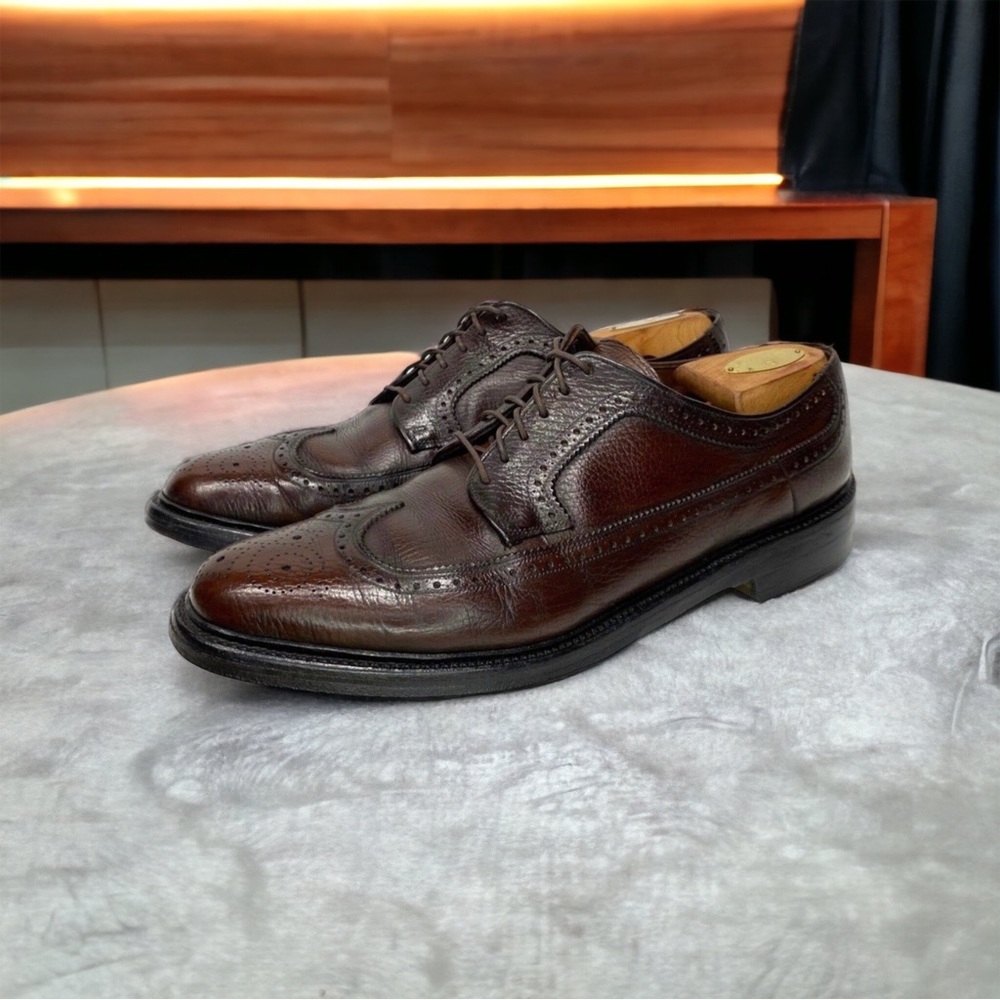 Vintage 70s Mens Towncraft Brown Leather Longwing Oxfords Size 10 D V-Cleat